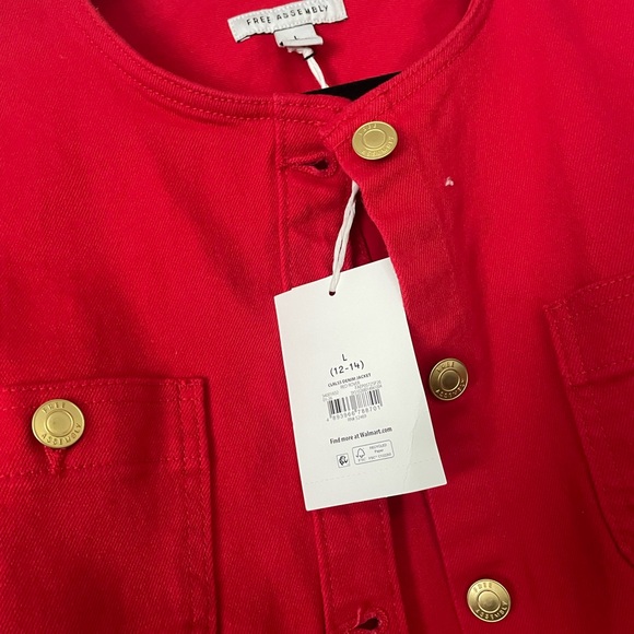Women's Red Collarless Button Jacket by - Picture 5 of 5